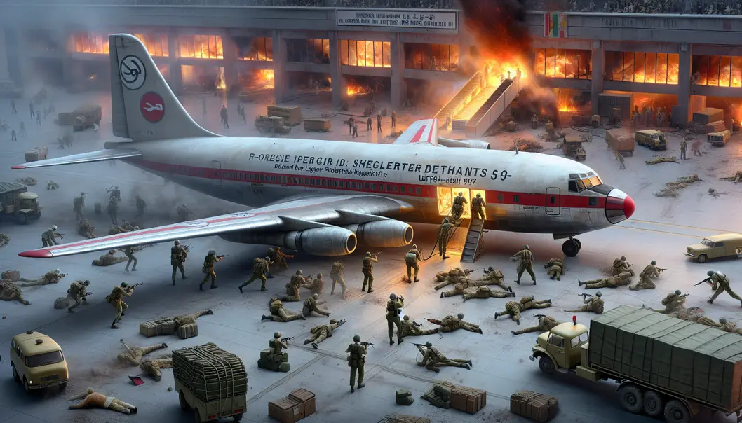 Komandosi GSG-9 wychodzący z uwolnionymi zakładnikami, widoczna radość i ulga.