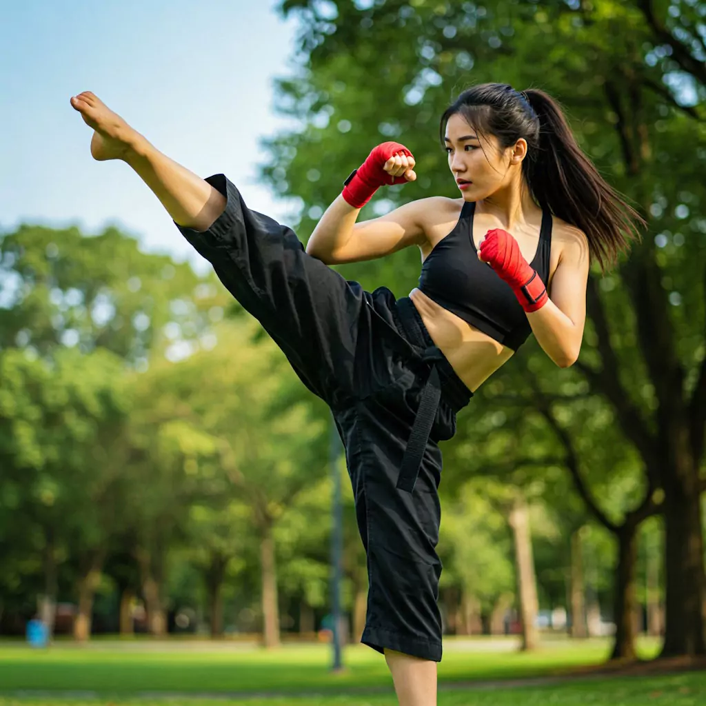 kobieta trenująca kickboxing