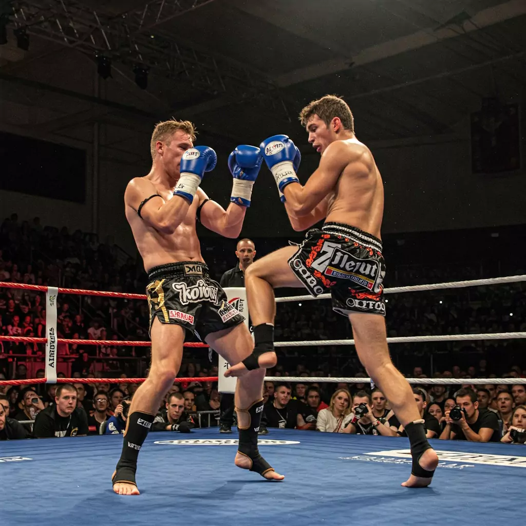 walka kickboxerów na ringu