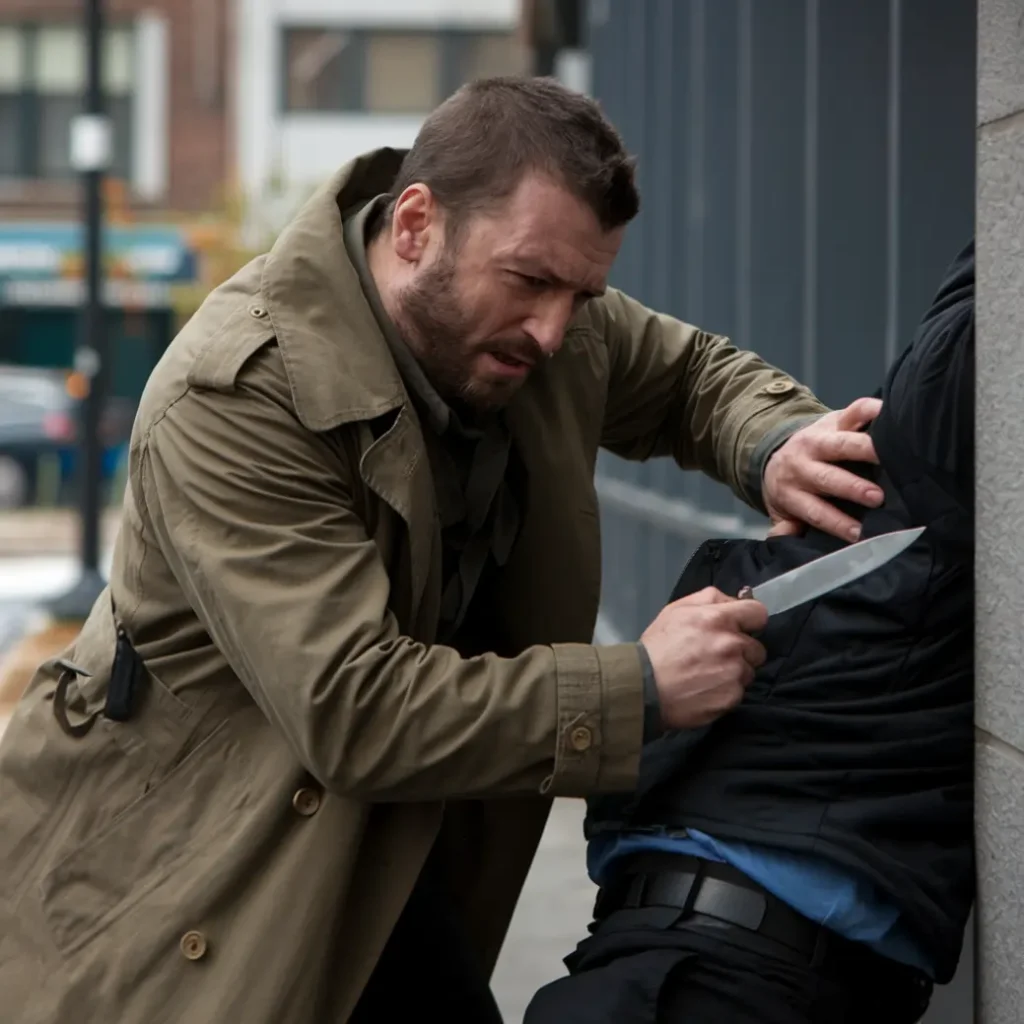 mężczyzna atakuje nożem na ulicy