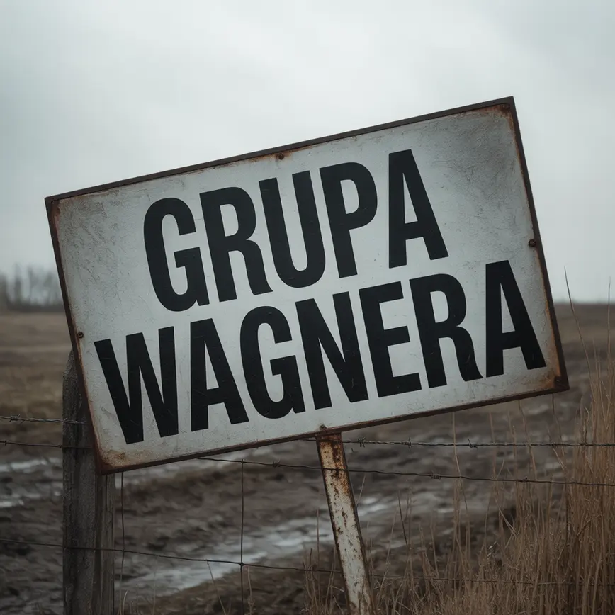 Najemnicy Grupy Wagnera z bronią w ruinach miasta, fotorealistyczne zdjęcie