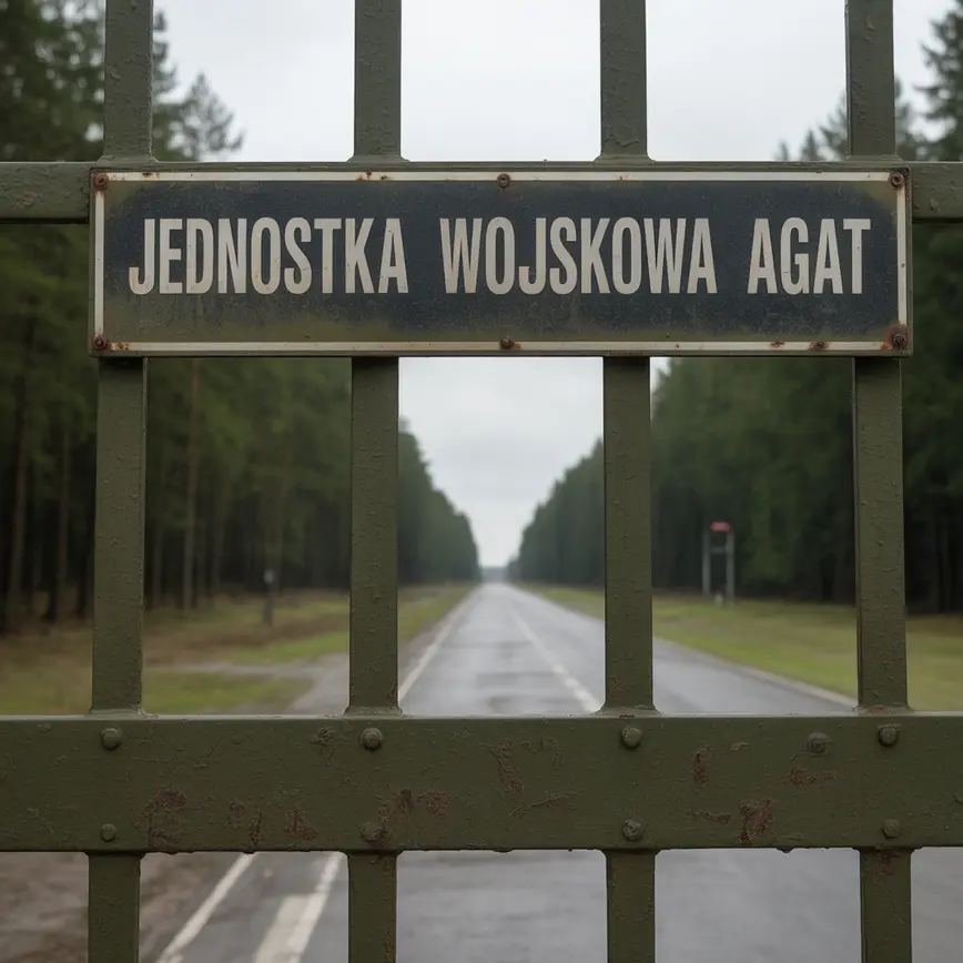 Grupa żołnierzy AGAT w wojskowych mundurach i sprzęcie, na tle bazy w Gliwicach