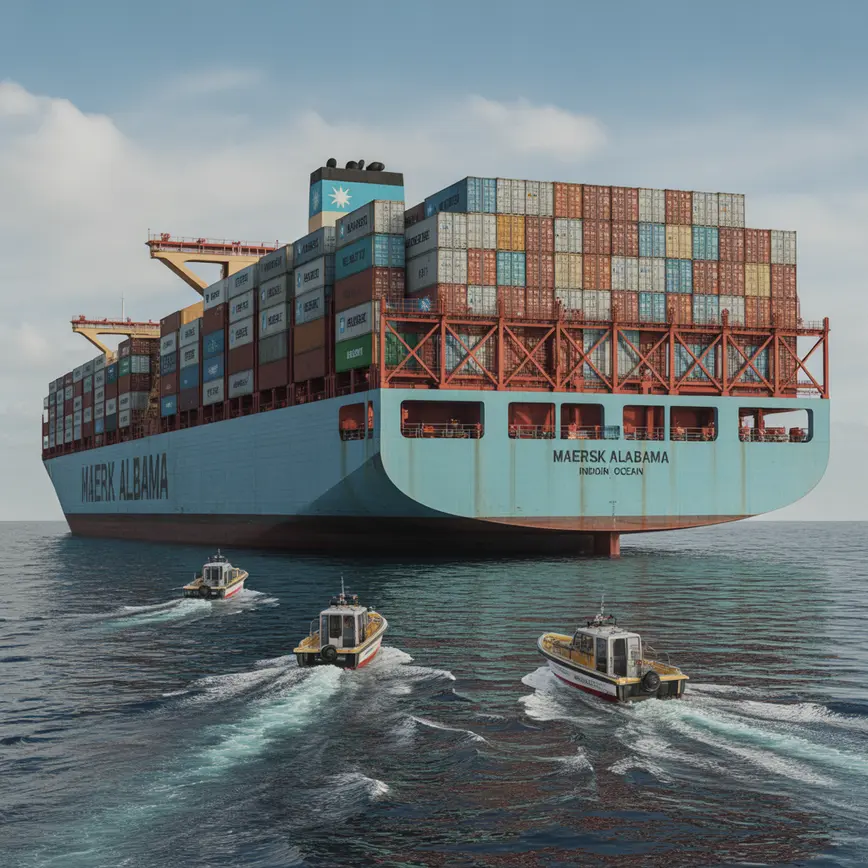 Kapitan Richard Philips w mundurze na tle oceanu i statku