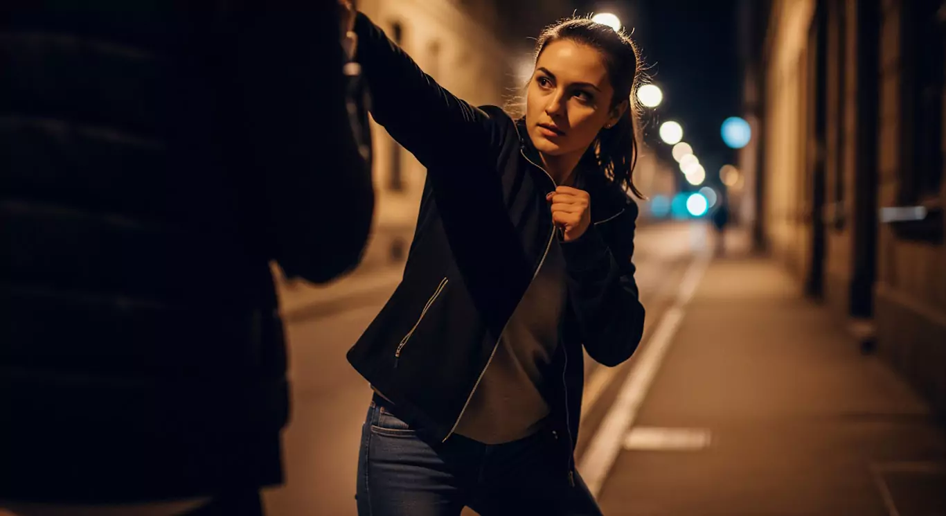 kobieta broniąca się na ulicy