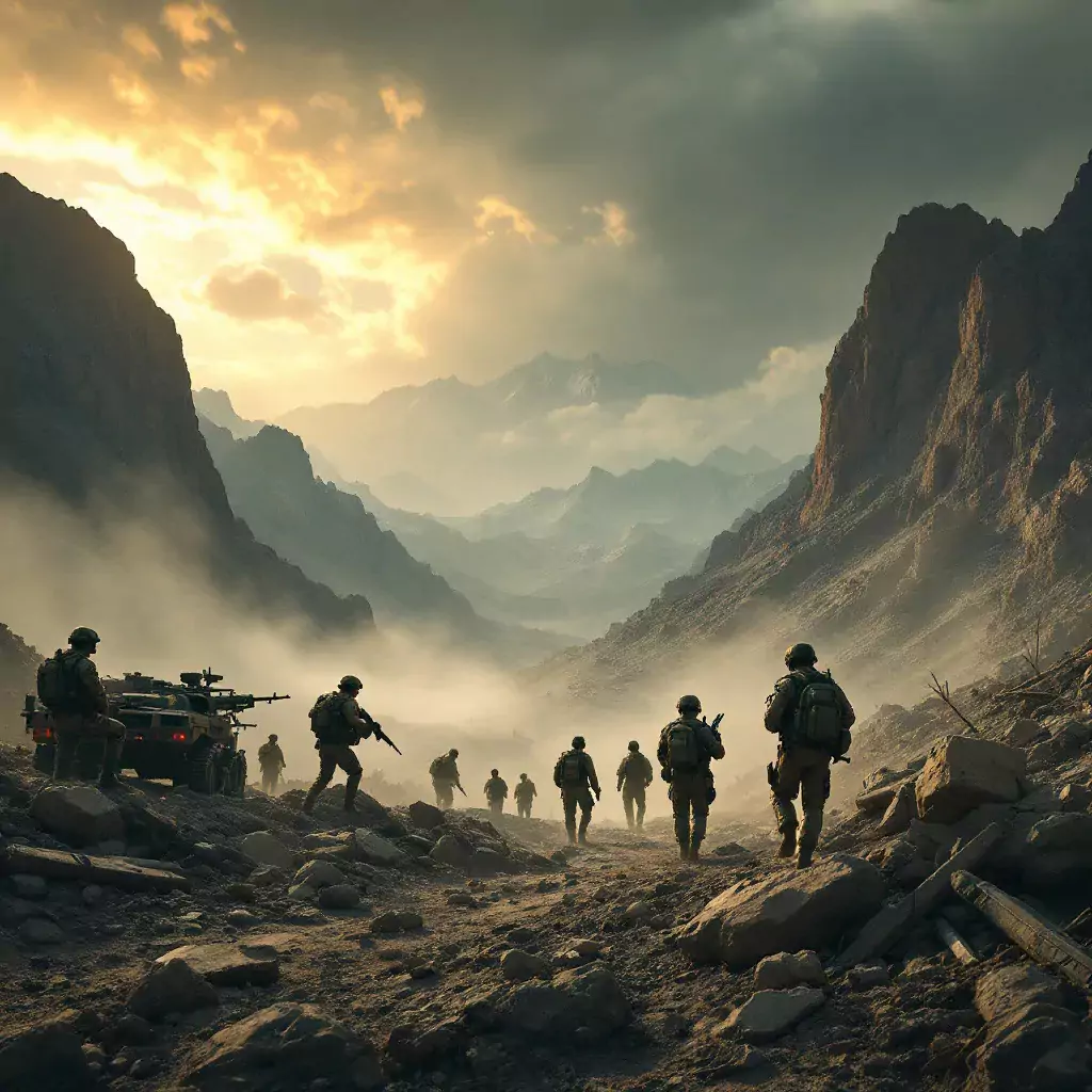 obrazek przedstawiający fotorealistyczny obraz żołnierzy w afganistanie