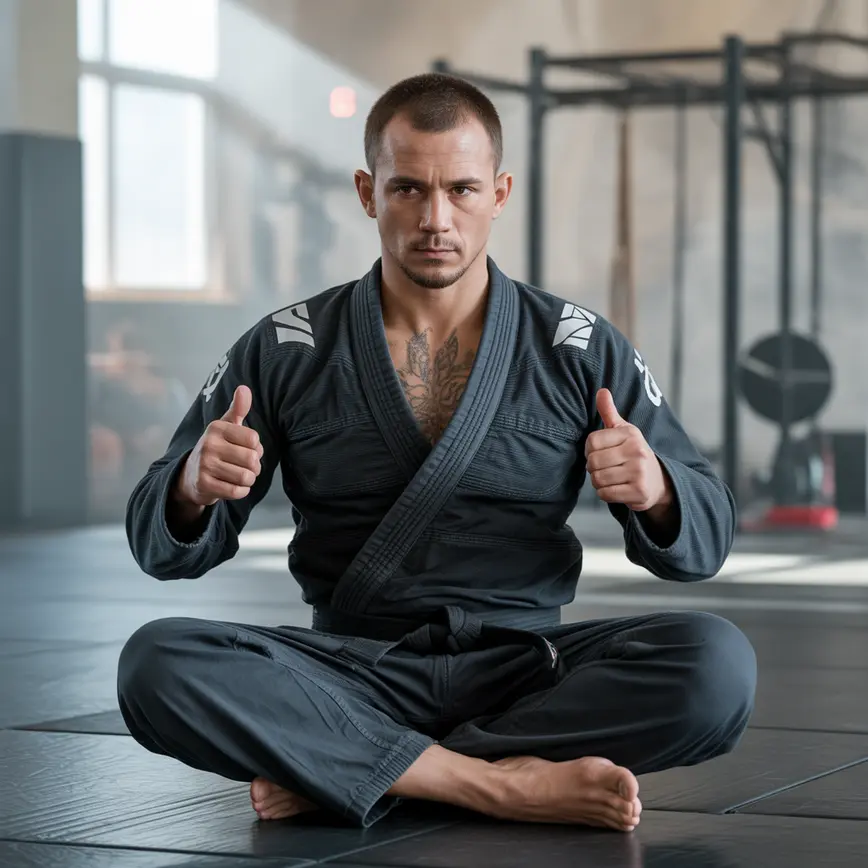 Zawodnik sportów walki w pozycji medytacyjnej, skupiający się przed rywalizacją