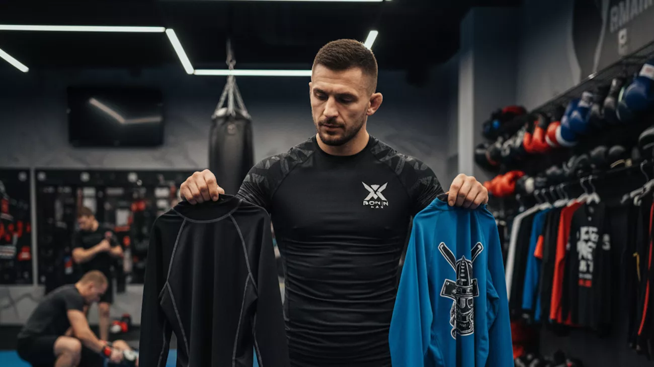 mężczyzna wybiera rashguard