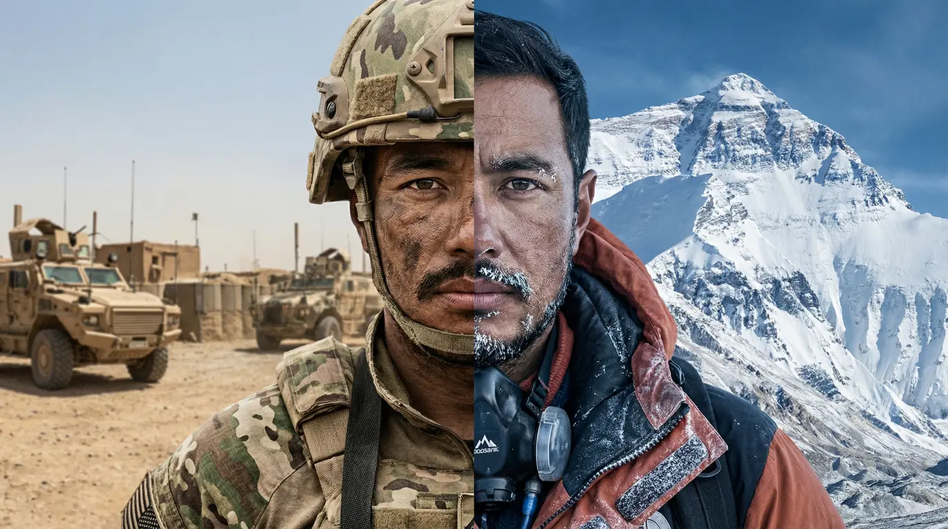 nimjal purja - wizualizacja jego sylwetki jako komandosa i alpinisty