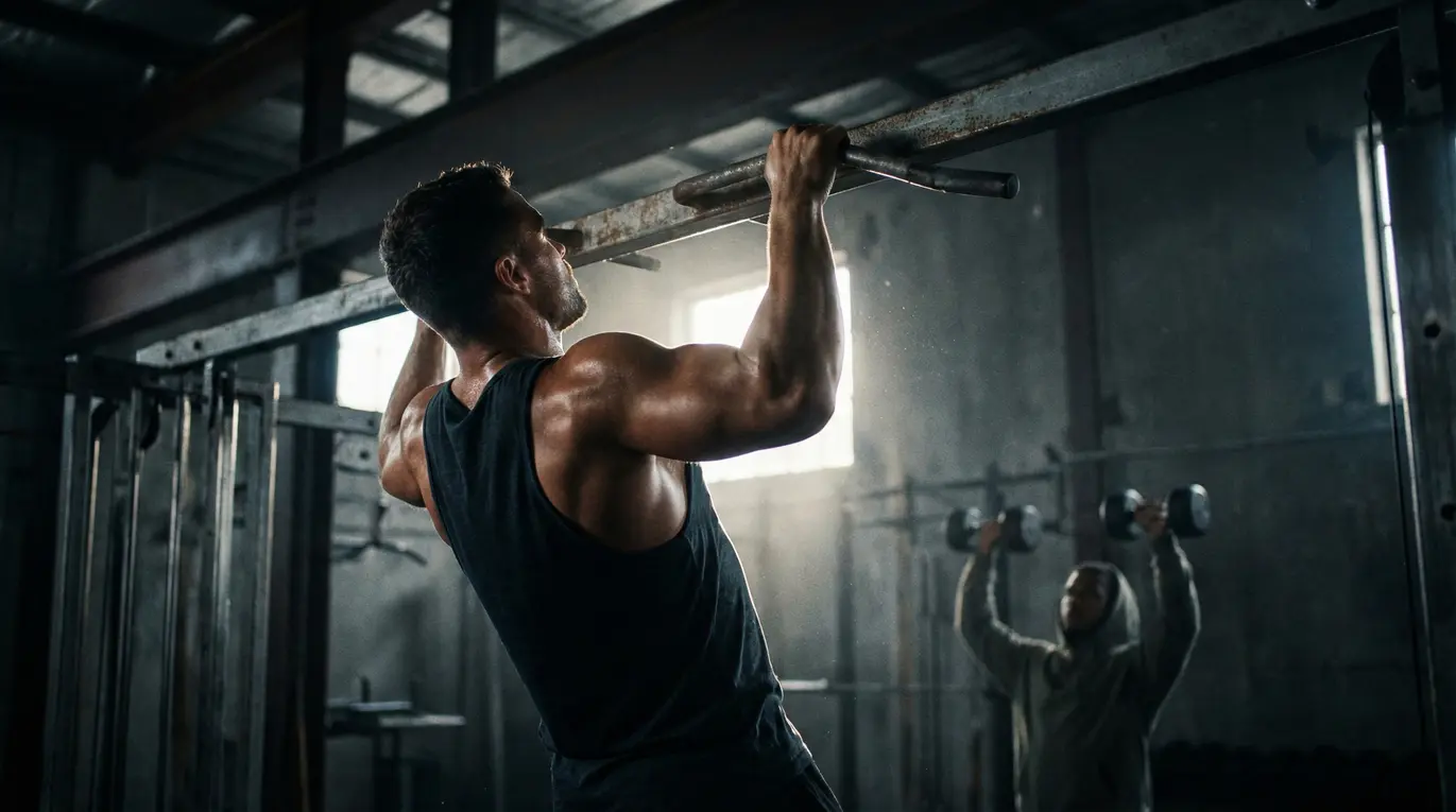 Osoba trenująca metodą Push Pull w siłowni, pokazująca odpowiednią technikę