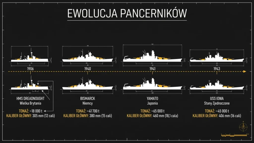 Infografika: Ewolucja pancerników od HMS Dreadnought do USS Iowa