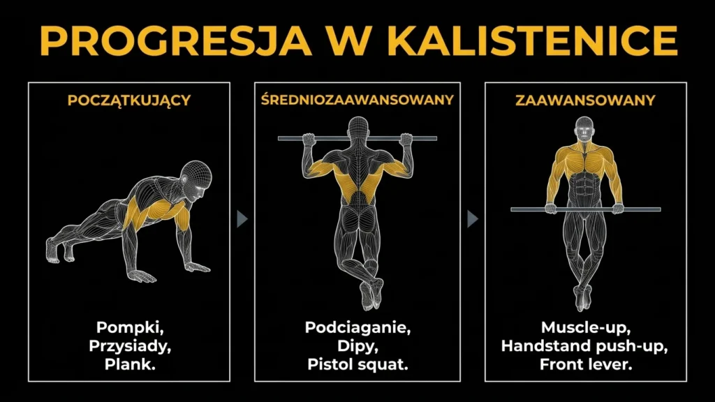 Infografika progresji w kalistenice – od początkującego do zaawansowanego