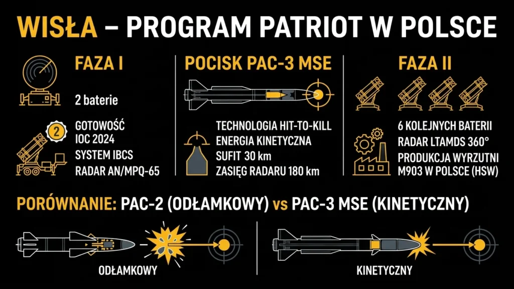 Infografika: System Patriot MIM-104 – program Wisła, komponenty i fazy wdrożenia w Polsce