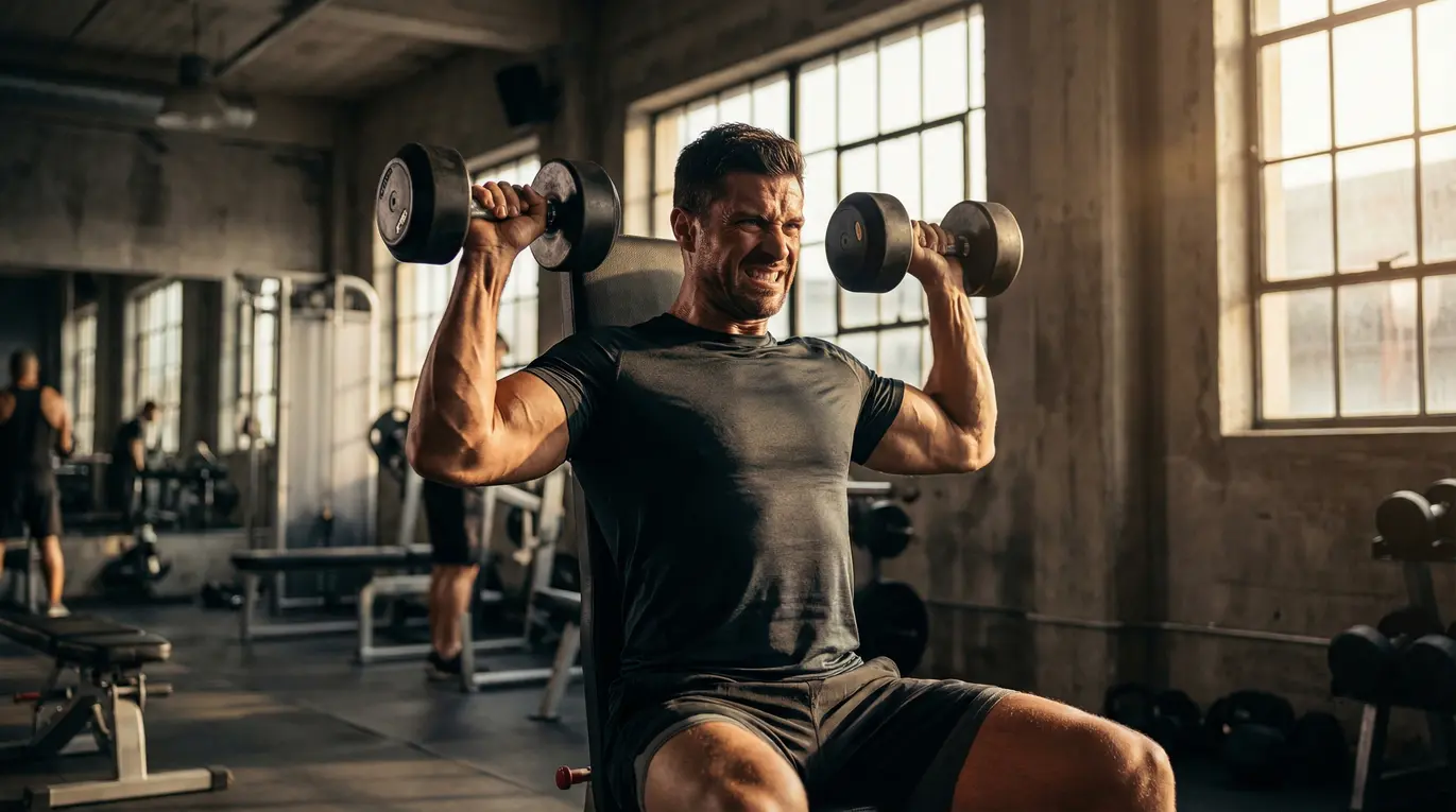 Osoba wykonująca ćwiczenia na barki z prawidłową techniką.