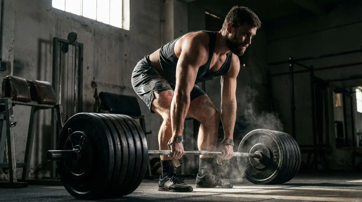 Zdjęcie pokazujące mężczyznę podczas wykonywania martwego ciągu w siłowni