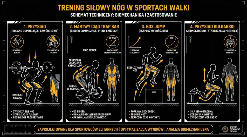 4 kluczowe ćwiczenia na nogi w sportach walki – schemat biomechaniczny