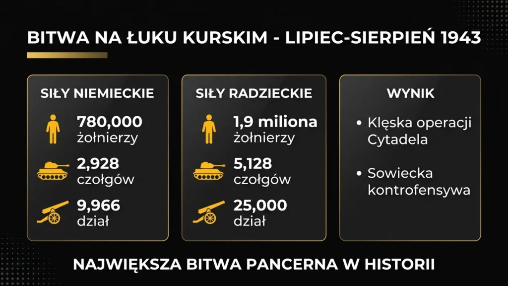 Infografika bitwa pod Kurskiem 1943 – porównanie sił niemieckich i sowieckich