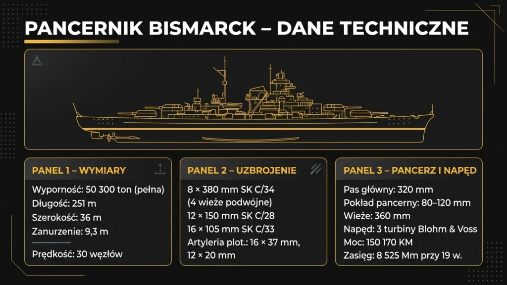 Pancernik Bismarck – dane techniczne, uzbrojenie i pancerz