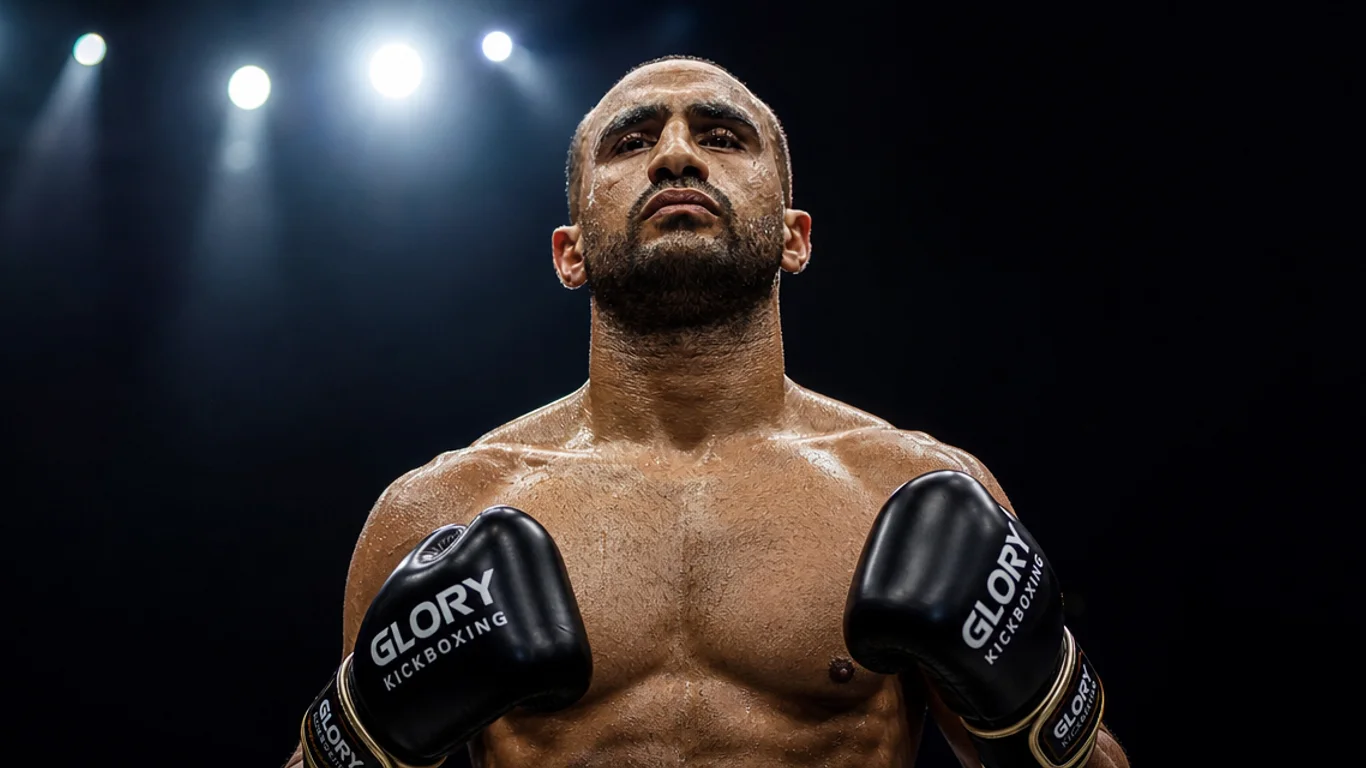 Badr Hari w pozie walki – kickboxer w ringu podczas gali K-1 lub GLORY