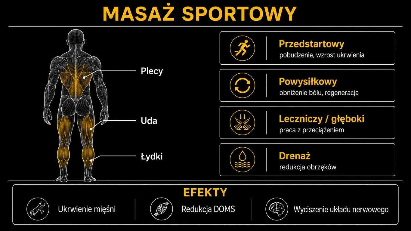 Infografika: masaż sportowy – rodzaje i efekty